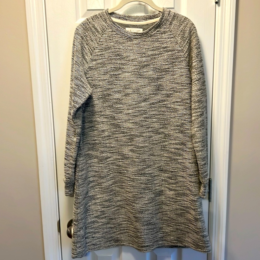 Black, gray, and white striped long sleeve dress